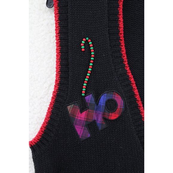 Sweater Vest Embroider Christmas Santa Clause Wood Buttons Ugly Cute Beaded S M - Picture 4 of 9